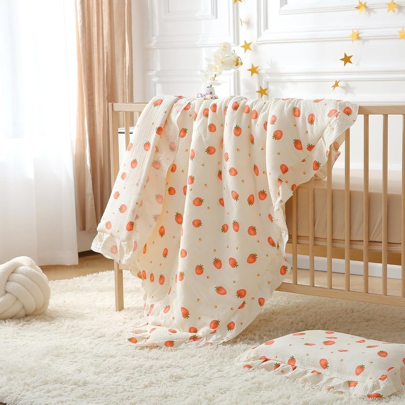 CLoucl 100% Cotton Muslin Crib Comforter/Quilt,Ultra Soft Cozy Reversible Baby Blanket,All Season Toddler Blankets for Boys and Girls, Machine Washable,41"x48" - Image 4